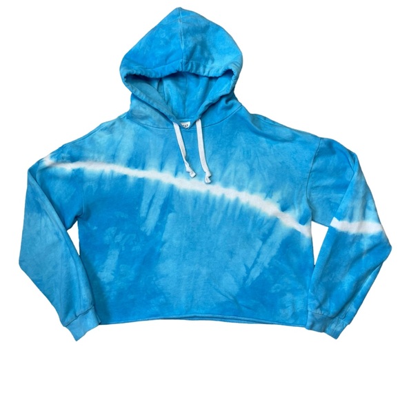 GAP Tie-Dye Cropped Raw Edge Blue White Hoodie Sweatshirt – Size Small - Picture 2 of 13